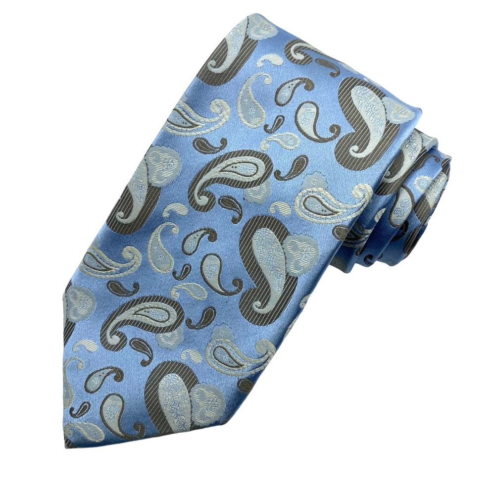 ROBERTO VILLINI Couture Seven Fold Men Silk Tie Necktie Blue Jacquard Paisley
